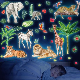 Wall Tattoo Safari Animals, Jungle Animals Luminous Wall Sticker Luminous Stickers Jungle Animals Wall Sticker Wall Sticker for Children's Room Girls Boys Bedroom Baby Room Decoration