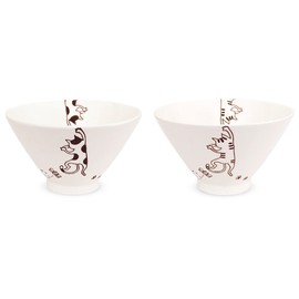 J-kitchens Kobosho Sho~ Cat Rice Bowl Pair (Miket Tiger) Hasami Ware Made in Japan