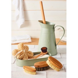 Redecker Coated Metal Toilet Brush Set, Nylon Toilet Brush with Oiled Beechwood Handle, Replaceable Head, Vintage Pitcher Design with Handle and Spout, Made in Germany, Green