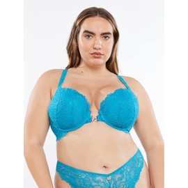 Savage X Fenty, Women's, Romantic Corded Lace Front-Closure Push Up Bra, Laidback Blue, 38G