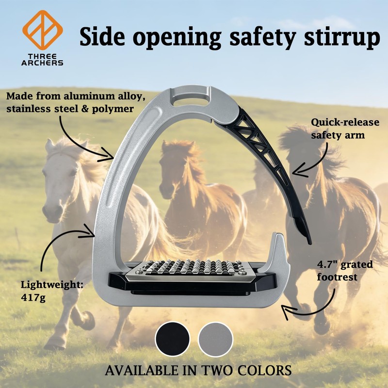 THREE ARCHERS Side Opening Safety Stirrups for Adults,4.7”Anti-Slip Grated Tread