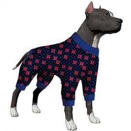 LovinPet Large Dog Pajamas for Male Dogs - Anti Licking & Anxiety Calming Big Dog Pajamas, Lightweight Stretchy Fabric, Ring Print, Jammies for Large Dogs, Pitbull Party Clothes, Big Dog Costume,3XL