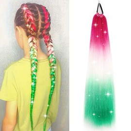 Rainbow Ponytail Extensions With Hair Tie 1 Packs 100g Coloured Hair Extensions for Braiding 26 inch Colorful Ombre Mermaid Pony Tail Synthetic Hair Extensions for Girl Women(#3-1)