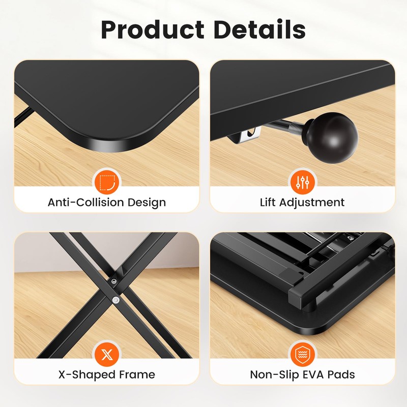Standing Desk Converter Adjustable Height, 23.6" x 13.4" Keyboard Riser