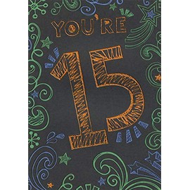Designer Greetings Bronze Foil Scribble on Black Background Age 15 / 15th Birthday Card for Boy