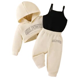 Xumplo Toddler Baby Girls Clothes Set Children Long Sleeve Letter Print Hoodie+Tank Top+Pants 3 Piece Outfits Little One Clothing 18-24 Months