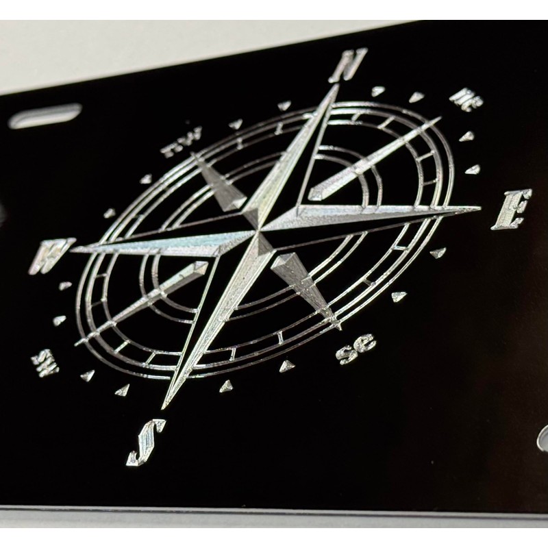 Brilliant Engraved Compass Car Tag Diamond Etched Vanity Front License