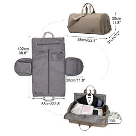 Outplea 47L Large Convertible Garment Duffel Bag Men Women, Multipocket Suit Bag with Shoulder Strap, 2 in 1 Hanging Suitcase Carry On Travel Bags, Khaki