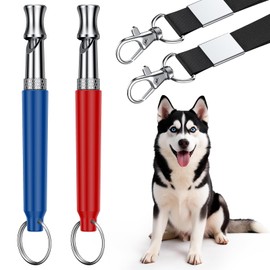 Atevn Dog Whistle, 2 Pack Dog Training Whistle with Lanyard, Adjustable Ultrasonic Silent Dog Recall Whistles, Professional Dog Whistle to Stop Barking Neighbors Dog (Red and Blue)