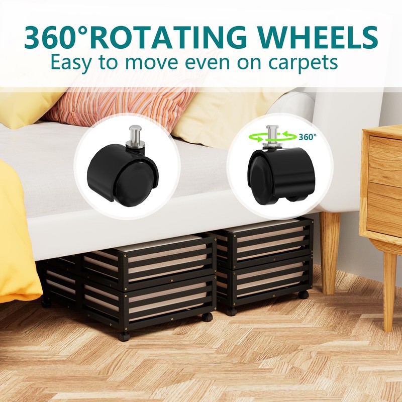 Wisuce Bamboo Under Bed Storage Containers- Underbed Organizer with Wheels