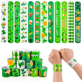 St Patricks Day Slap Bracelets Bulk Saint Patrick's Day bracelets for Kids Shamrock Snap Bracelets St Pattys Day Party Favor Supplies Holiday Gifts Classroom Prizes Goodie Bag Stuffers (24)