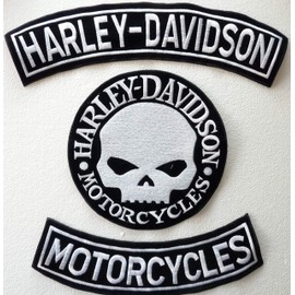 Generico, SET OF 3 LARGE SILVER ARCH PATCHES HARLEY DAVIDSON + MOTORCYCLES + 1 SKULL