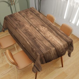 XYJFZL Brown Wood Grain Decorative Rectangle Tablecloth Rustic Western Wood Planks Rectangle Tablecloth Picnic Table Cover BBQ Table Cloths Polyester for Kitchen Coffee 52 x 70 Inch 4-6 Seats