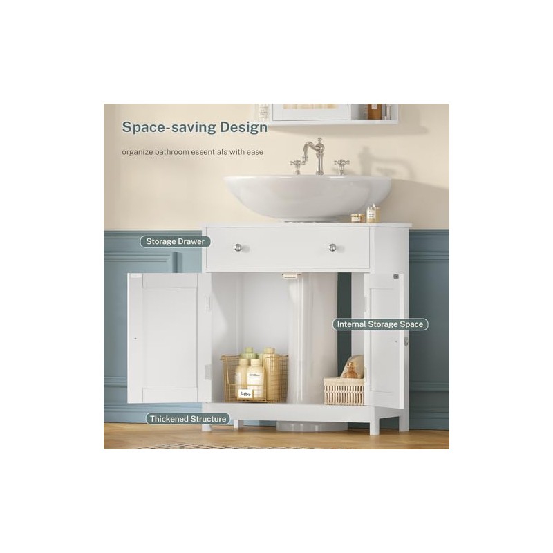 TEENFON Pedestal Sink Storage Cabinet with 2 Doors and Drawer,