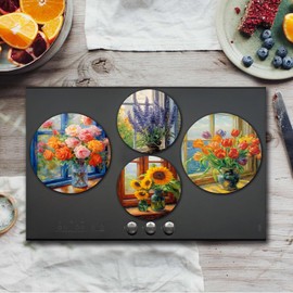 Tucocoo Electric Stove Burner Covers, Window Flowers Vase Set of 4 Round Stove Burner Covers, 8 Inches and 10 Inches, Gas Stove Burner Covers, Metal Stove Burner Cover, Floral Cooktop Decorative