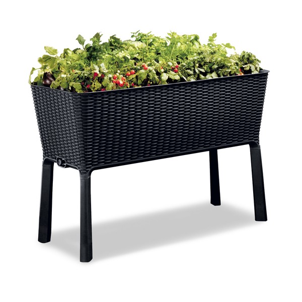 Keter Easy Grow 31.7 Gallon Raised Garden Bed with Self Watering Planter Box and Drainage Plug-Perfect for Growing Fresh Vegetables, Flowers and Herbs