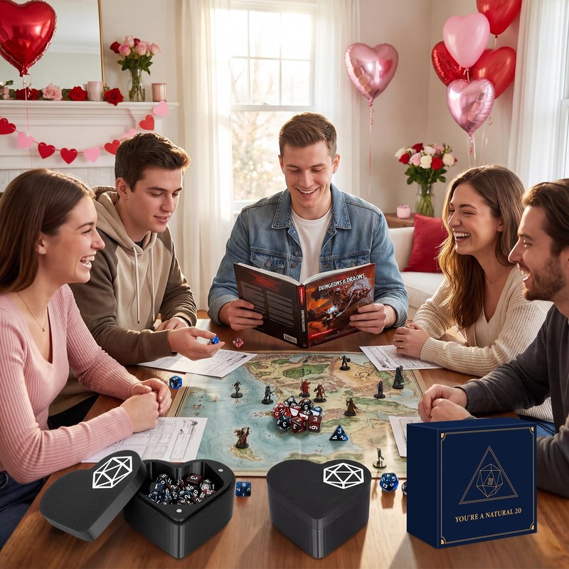 MOVINPE D&D Dice Box with Dice Set – Heart-Shaped Polyhedral