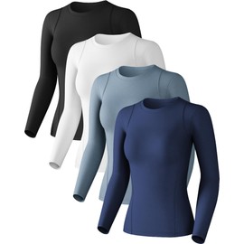 Compression Shirts Woman Long Sleeve Athletic Workout Tops Cool Dry Sun Protection Baselayer for Gym Yoga Running Gear 4 Pack