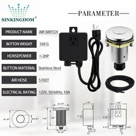SINKINGDOM Garbage Disposal SinkTop Air Switch Kit with Stainless Steel Button,Chrome