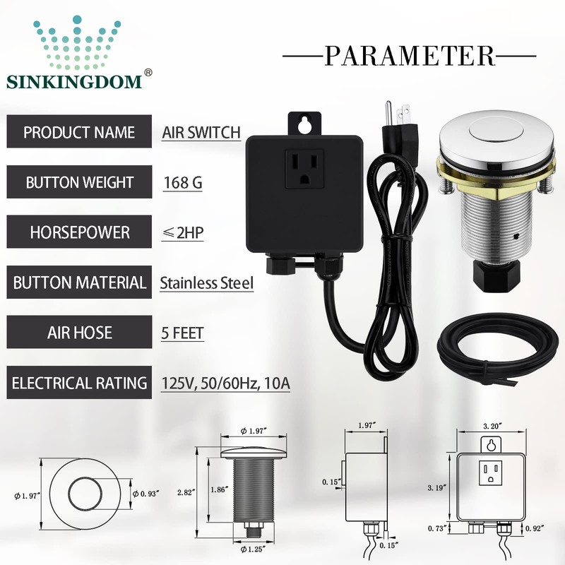 SINKINGDOM Garbage Disposal SinkTop Air Switch Kit with Stainless Steel