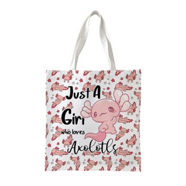 NaZaUK Axolotl Gifts, Canvas Tote Bag Aesthetic for Women, Just a Girl Who Loves Axolotl, Axolotl Stuff, Reusable Grocery Shopping Bags