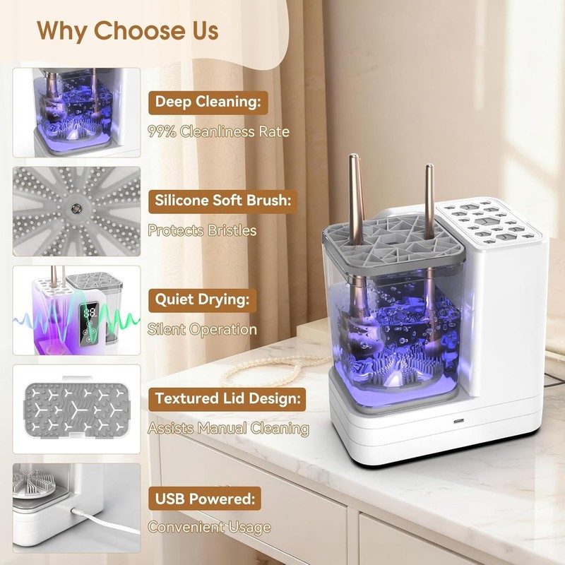 5-in-1 Electric Makeup Brush Cleaner & Dryer Machine- Portable Automatic