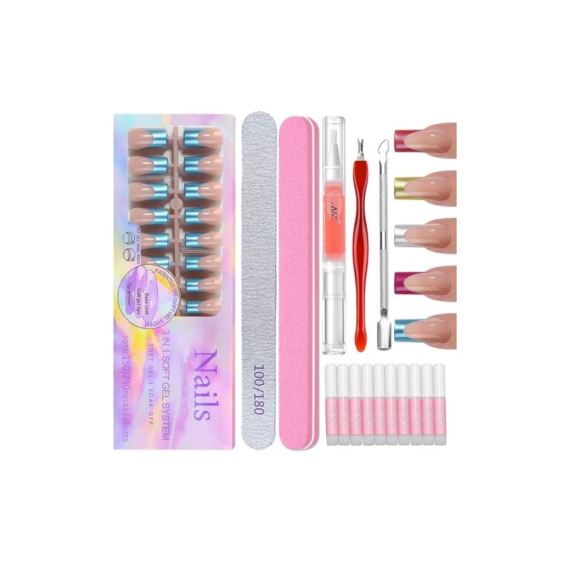 Virellay Nails Zum Aufkleben - Kunstnägel Set (Square Colorful Chrome