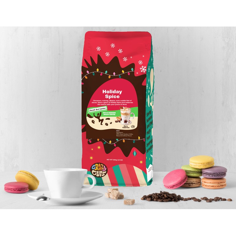 Crazy Cups Flavored Ground Decaf Holiday Coffee, Decaffeinated Holiday Spice