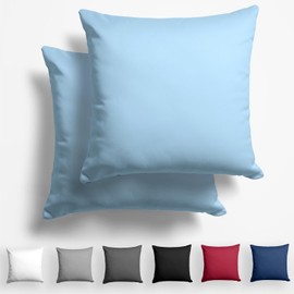 Alreya Set of 2 Mako Satin Cushion Covers 40 x 40 cm - 100% Cotton with YKK Zip, Super Soft Pillow Case, Pillow Slip, Oeko-Tex® Standard Certified, Light Blue, Cushion Cover Only