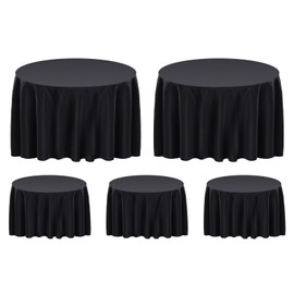 Surmente 5 Pack Black Tablecloth for Round Tables, 132-inch Round Table Cloths for Weddings, Banquets, or Restaurants