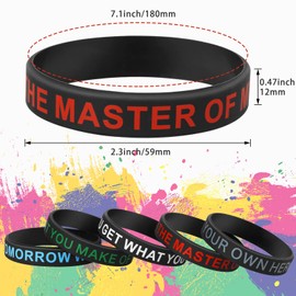 QEERBSIN 20 PCS Inspirational Silicone Bracelets Black Motivational Quote Rubber Wristbands
