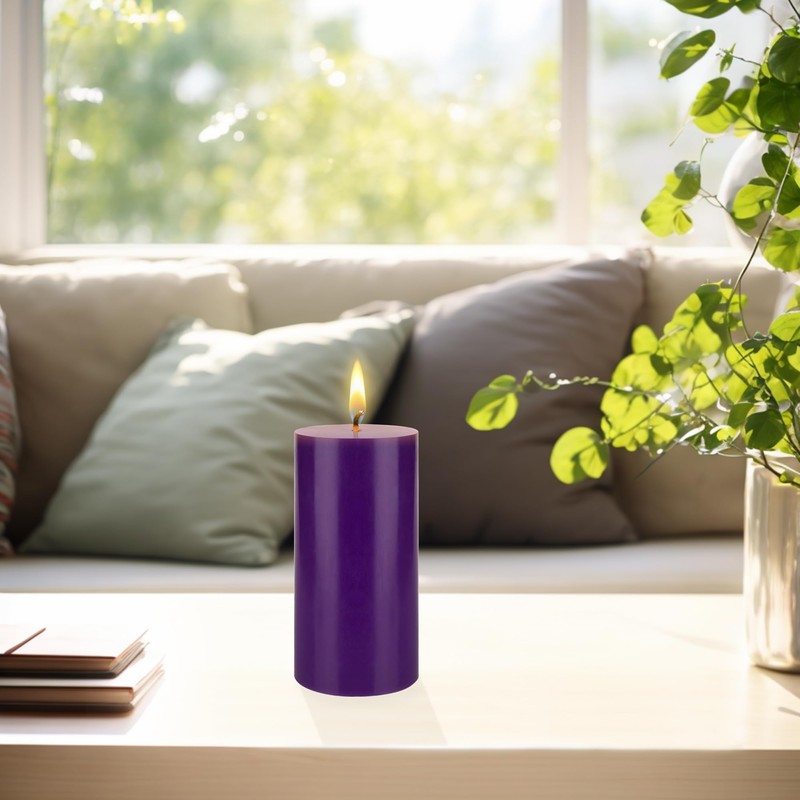 Mega Candles 3 pcs Unscented Purple Round Pillar Candle, Hand