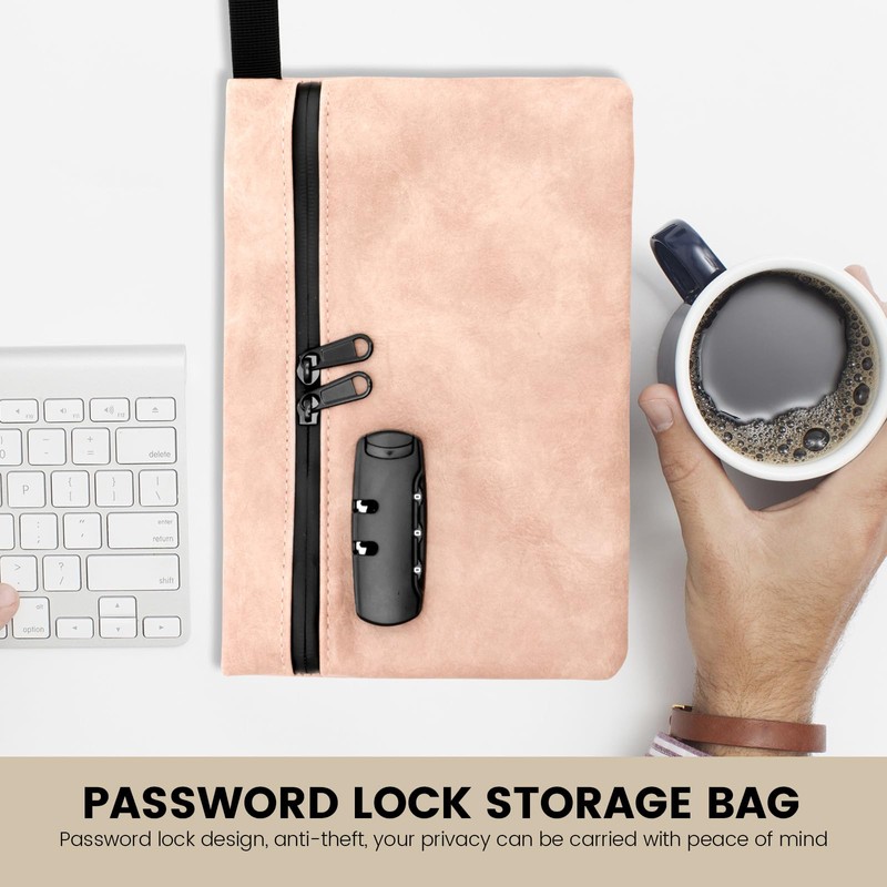 Locked Money Bag with Zipper PU Leather Cash Lock Waterproof