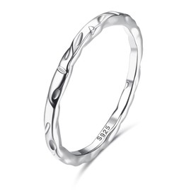 MILACOLATO 1.5mm Sterling Silver Rings for Women 18K White Gold Plated Thin Plain Stackable Statement Thumb Rings High Polished Hammered Band Rings Comfort Fit Size 8