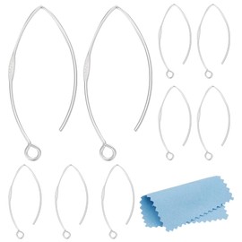 BENECREAT 10Pcs 925 Sterling Silver Earring Hooks, 36mm French Earwire Drop, Marquise Earring Hooks Earwire Connector with S925 Stamp for Earring Jewelry Making
