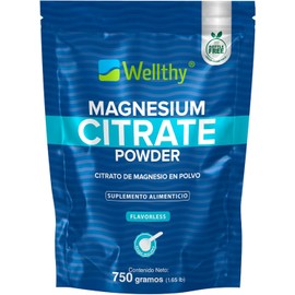 Wellthy Citrato de Magnesio en Polvo 250g. Equivalente a 417mg de Magnesio por Scoop, 100 Porciones por Envase, solamente un ingrediente, Scoop