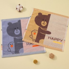 Cute Cartoon Bear Face Cotton Square Hand Towels for Kids & Home 0445-Yellow (25x25cm) 20ea