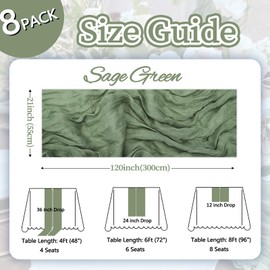 pepmily 8 Pack Sage Green Cheesecloth Table Runner 10ft Boho Gauze Fabric 120 Inch Cheese Cloth Table Runner Rustic Sheer for Romantic Wedding Decor Baby Shower Party Table Centerpiece Decoration