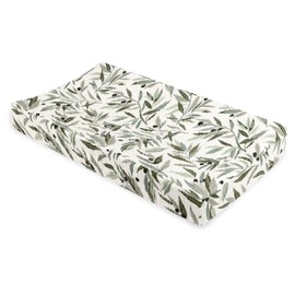 Babyletto 100% Quilted Organic Cotton Changing Pad Cover, GOTS-Certified, Fitted 360°, Ultra-Soft and Breathable Muslin - Olive Branches