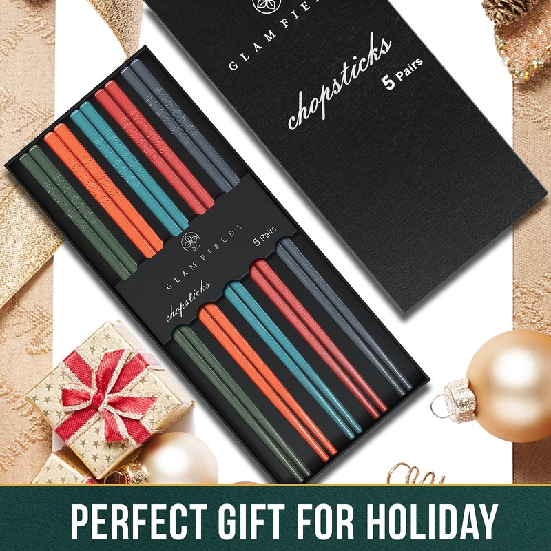 Chopsticks, GLAMFIELDS 5 Pairs Premium Reusable Multicolour Chopsticks for Sushi