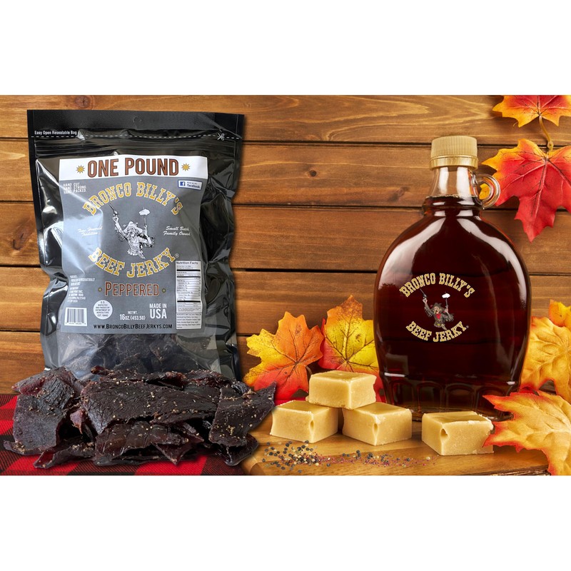Bronco Billy's Beef Jerky Maple Peppered One Pound Resealable Bag,