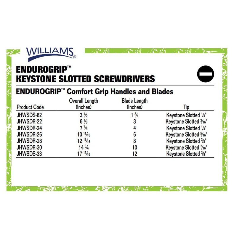 Williams JHWSDS-33 Endurogrip Keystone Slotted Screwdriver, 12 Inch