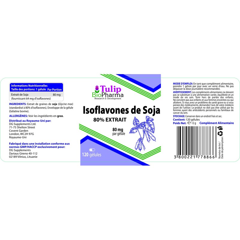 SOYA Isoflavones 80% Extract 120 Capsules, 3rd Party Lab Tested,