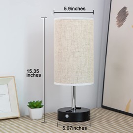 lifeholder Table Lamp with Motion Sensor and Constant on Mode, USB Lamp Include Warm White Bulb, Built in USB Port & AC Outlet, Bedside Lamp Idea for Bedroom Retro Cream