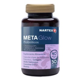 Meta Glow 60 Caps Nartex Wellness Probiticos, Colgeno Y cido Hialurnico Sin Sabor Para Piel Sana, Salud Digestiva Y Bienestar Integral                