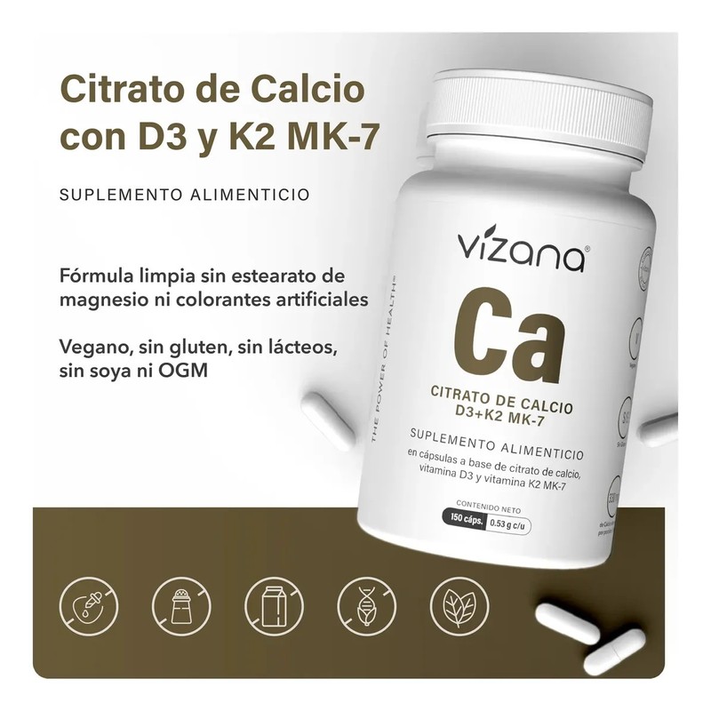 Citrato De Calcio De 150 Caps-530 Mg Vizana Nutrition