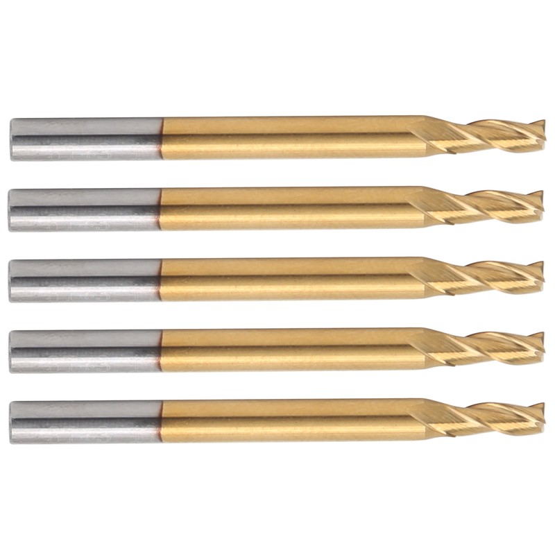 5Pcs 3‑Flute Flat End Milling Cutter Ti Plating Router Bits