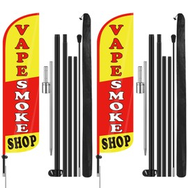 Hahafelt 2 Pack 15 Feet Smoke Shop Flags Feather Signs Smoke Shop Swooped Banners with Flag Pole Kit for Outside Outdoor Business Advertising Decoration