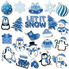 JULMELON 22 Pcs Christmas Winter Blue Cartoon Penguin Snowman Snowflake Magnetic Magnets for Fridge Refrigerator Car Mailbox Fridge Door Decoration