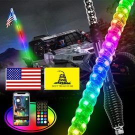 YISWHIS Super Bright Colorful RGB LED Whip Light,Chasing Lighted Whip Lights, Spring Base, IP67, DIY App and Remote Control, Plug and Play,Fit for ATV, UTV, Boat,Truck【 3FT】
